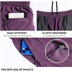 Shorts Bermuda pour homme, couleur unie violet, taille élastique, séchage rapide, décontractés, avec poches, shorts de fitness pour homme - Product Image 3