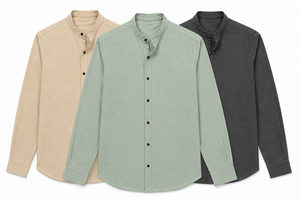 เสื้อเชิ้ตผู้ชายพรีเมียม 140 GSM คอจีน แบบเป็นทางการ |   เสื้อเชิ้ตแขนยาวผ้าฝ้ายแท้ 100% ย้อมเส้นด้ายทั้งตัว ระบายอากาศได้ดี ผลิตตามแบบ ODM - Product Image 3