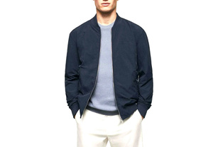 Chaqueta Bomber Azul Marino para Hombre, Cierre de Cremallera, Cuello Alto, Estilo Casual, Material de Poliéster, para Otoño - Product Image 6