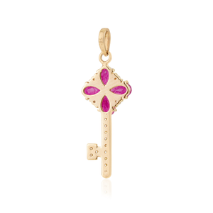 Pendentif clé en or jaune 14 carats original, serti d'un rubis et d'un diamant de 1 carat, design unique fait main, pour femmes, vente en gros de bijoux sur mesure. - Product Image 6