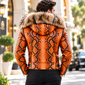 Veste de motard en cuir de python gaufré respirant pour homme |   Tenue décontractée d'été coupe classique - Product Image 4