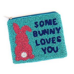 Handmade Some Bunny Loves You Beaded Pouch <b>Cute</b> Rabbit Design Zipper Coin <b>Purse</b> Wallet Trendy Easter Theme Vintage Style Unisex - Product Image 2