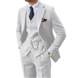 Traje de 3 Piezas para Hombre, Color Gris Claro, Estilo Británico, Ropa Formal de Negocios, Cuello de Solapa, Antiarrugas, Poliéster - Product Image 2