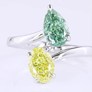 Anillo de compromiso Toi et Moi con diamante cultivado en laboratorio, certificado IGI, verde vivo en forma de pera, amarillo vivo ovalado, en oro de 10K, 14K, 18K y plata 925, con baño de rodio. - Product Image 2