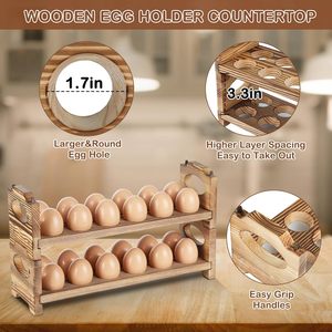 Rotating Pine Wooden <b>Egg</b> Holder 5-Tier Space Saving <b>Egg</b> <b>Storage</b> Rack 30 <b>Eggs</b> Capacity Kitchen Countertop Organizer Shelf - Product Image 5