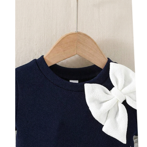 Girls Elegant Navy Blue <b>Bow</b> Dress / Kids Party Wear Fit & Flare Dress - Product Image 4