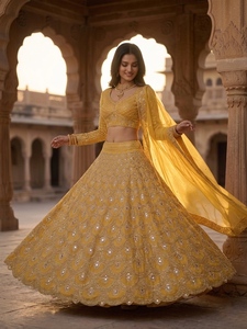 Indian Wedding Wear Faux Georgette Lehenga Choli with Embroidered <b>Sequins</b> Mirror Work Heavy <b>Flare</b> Dupatta and Unstitched Blouse - Product Image 5