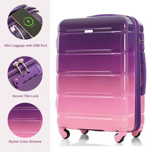 Set di Valigie da 20 Pollici con Porta USB, 3 Pezzi in ABS+PC, Guscio Rigido con Ruote Girevoli, Certificato per Compagnie Aeree, Collezione Pur - Product Image 2