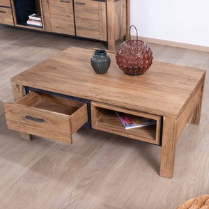 Vandana Golden Structure Mesa de centro rectangular reversible en madera maciza de acacia con cajones y ribete negro Fantasy 110cm - Product Image 2
