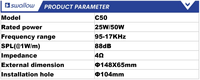 Mini haut-parleur de plafond étanche IP55 évalué 4 Ω 25W/50W pour salles de bains et cuisines