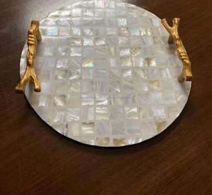 Plateau de service MOP de qualité supérieure fabriqué à la main avec incrustation de nacre et de résine Taille personnalisée pour hôtels et restaurants - Product Image 1