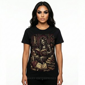 Camiseta de bibliotecaria zombi de la Biblioteca Prohibida, camiseta gráfica personalizada para amantes de los libros, camiseta para mujer, venta al por mayor, ropa de estilo gótico académico con estampado - Product Image 1