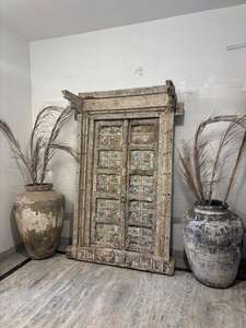 Porte en bois massif antique avec cadre sculpté à la main, style moderne du milieu du siècle, pour villa de luxe, chambre, salon, salle à manger - Product Image 3