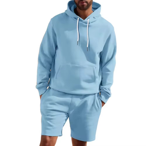 <b>Men</b> Hooded Sweatshirt With Shorts Set Solid Color Full Sleeve Drawstring Closure Regular Fit Casual Wear Breathable Summer - Product Image 1