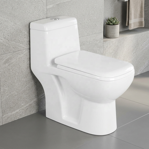 Ensemble WC monobloc moderne en céramique à chasse d'eau double siphonique, avec siphon en P et siphon en S, pour salle de bain - Product Image 2