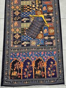 Sari Tradicional Indio de Seda con Estampado Digital y Parches Multicolores para Bodas y Eventos Festivos para Mujer - Product Image 6