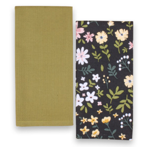 100% coton 2PC torchon de cuisine imprimé fleur conception + gaufre torchon de cuisine doux confort absorption rapide séchage écologique lavage à la main - Product Image 2