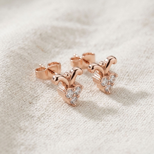 Boucles d'oreilles clous vintage florales en or rose 14 carats avec diamants de laboratoire taille brillant rond pour femme - Product Image 2