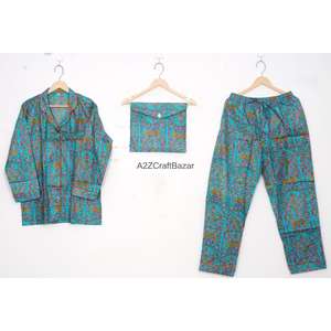 Ensemble de pyjama décontracté de luxe pour femmes, 100% coton respirant, manches longues, imprimé floral numérique, taille élastique, col rabattu - Product Image 1