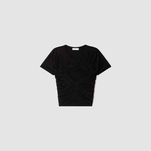 <b>Women's</b> <b>Black</b> Heart Hollow Out <b>Crop</b> <b>Top</b> Short Sleeve O-Neck Knitted Slim Spring Summer T-Shirt - Product Image 5