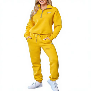 Custom Logo Printed Multi-Color Solid 100% Cotton Lightweight Women Sports Hoodie Leisurewear <b>Tracksuit</b> Autumn Warm Casual Set - Product Image 6