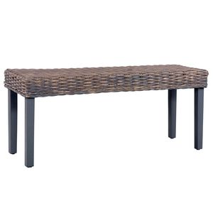Banc en bois de manguier massif et rotin Kubu naturel gris, 43,3 pouces, meubles de salle à manger - Product Image 1