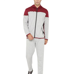 Chándal con Capucha para Hombre, Diseño Color Block Gris y Rojo, Cierre de Cremallera en Manga Larga, Ropa Casual de Otoño, Tejido Transpirable de Poliéster y Algodón - Product Image 1