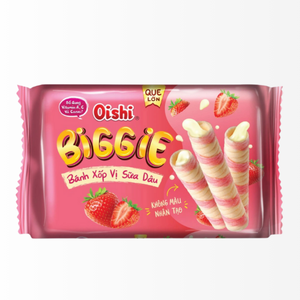 Meilleures ventes Oishi Biggie Strawberry Milk Wafer Roll 45g Gaufrette au lait et aux fraises croustillante Prix compétitif Vente en gros Exportation - Product Image 1