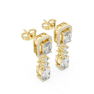 Pendientes de Fiesta de Oro Rosa de 14k con Diamantes de Corte Ovalado/Esmeralda/Redondo para Mujer |   Diamante Cultivado Nuevo - Product Image 6