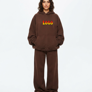 Custom Women Plus Size Loose Trendy Streetwear <b>White</b> Hoodies & Sweatpants Causal Sportswear Heavyweight Cotton Tracksuit Set - Product Image 1