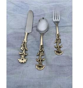 Exquisitely Crafted <b>Antique</b> Brass Cutlery Ornate Floral Handles Gold Plated Mirror Polish Customized Logo 10ml Knife Spoon Fork - Product Image 1
