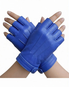 Unisex Half Finger Blue Sheep Leather <b>Driving</b> <b>Gloves</b> Adjustable Wrist Strap All Seasons Use and Comfortable - Product Image 5