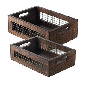 Mesa hermosa organizador superventas mimbre y mango madera nogal pulido cubo superventas - Product Image 1