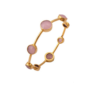 Bracelet jonc minimaliste ElJoyero GB53 plaqué or 18 carats avec calcédoine rose, bijou cadeau pour femme - Product Image 2