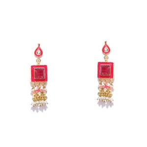 Últimos Pendientes Colgantes de Moda Chapados en Oro con Flores, Cristales y Pedrería Kundan, Ligeros de Aleación, Joyería Tradicional Jhumka - Product Image 1