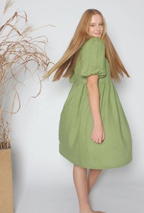 Nouvelle arrivée, robe de maternité formelle mi-longue en coton avec poches, écologique, couleur vert poire, pour femmes - Product Image 4