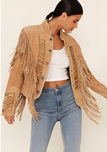 <b>Womens</b> Vintage Suede Leather Fringe Jacket Classic Western Style <b>Coat</b> - Product Image 1