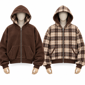 Veste à capuche réversible pour homme, à carreaux, zippée, oversize, streetwear d'hiver, vente en gros personnalisée - Product Image 5