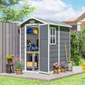 Casetta da Giardino 6FT X 4FT in Plastica PP Grigia con Porta Chiudibile a Chiave, Ventilazione e Finestra sul Pavimento per Deposito in Giardino o Patio - Product Image 2