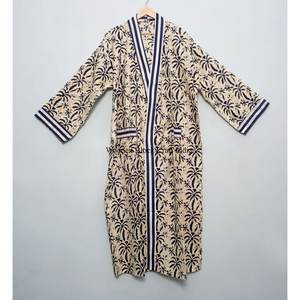 Kimono de Algodón Indio al Por Mayor a Bajo Precio, Fabricante de Kimonos de Algodón con Estampado a Mano, Kimono Largo de Diseñador para Mujer - Product Image 3