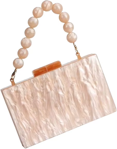 Skill Artisan Handicrafts White Resin Handmade Bohemian Marble Effect Rhinestone Durable Clutch Magnetic Closure Chain Handle - Product Image 4