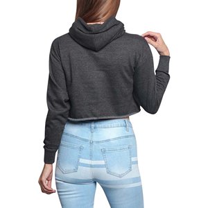 Sudadera Corta con Capucha para Mujer, Color Gris Sólido, Mezcla de Algodón, Estilo Casual de Otoño - Product Image 6