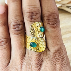 Buyer Top Choice Green Onyx <b>Ring</b> 18k Gold Plated Boho Brass <b>Ring</b> <b>Chunky</b> Wrap Texture <b>Ring</b> Statement Wholesale Handmade <b>Ring</b> - Product Image 4