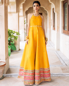 <b>Yellow</b> Silk Salwar Kameez With Gold Embroidery Traditional Indian Wedding Outfit For Women Floor-Length Regular floor - Product Image 2
