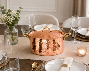 Hammered Copper Stock <b>Pot</b> <b>Lid</b> Modern Luxury Design Copper Handle Gas Cooker Compatible Stainless Steel Lining Hand Wash Only - Product Image 2