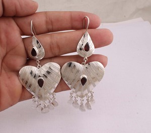Natural <b>Red</b> Garnet Heart <b>Earrings</b> 925 Sterling Silver Jewelry Wholesale Vintage Dotted Design Handmade <b>Drop</b> <b>Earrings</b> for Women - Product Image 2