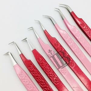 แหนบต่อขนตาสแตนเลสแบบยั่งยืน ดีไซน์ผีเสื้อ สีชมพูและสีแดง รุ่นยอดนิยม - Product Image 1
