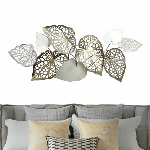 Modern Metal Leaf <b>Wall</b> Art Decor Cutout Caladium Foliage Sculpture Horizontal Above Bed <b>Headboard</b> Living Room Hanging Plaque - Product Image 2