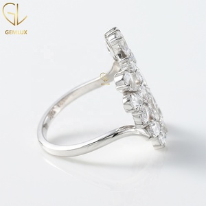 Swirl Bypass <b>Ring</b> Pear Cut Moissanite Diamond Cluster Engagement <b>Ring</b> Leaf Inspired <b>Open</b> Cuff 14K Gold Anniversary <b>Ring</b> - Product Image 3