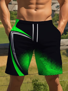 Shorts de bain pour homme, noirs, à imprimé géométrique, séchage rapide, avec bande latérale, taille élastique, style sportif, longueur courte - Product Image 6